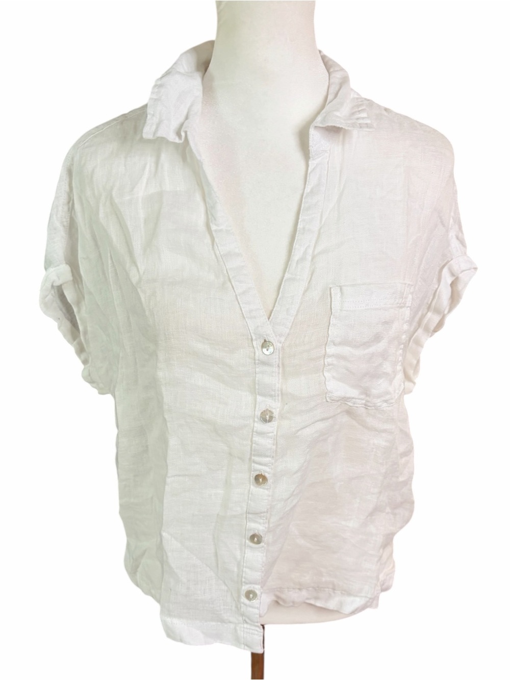 C&C California White Linen Button-Down Pocket Shirt